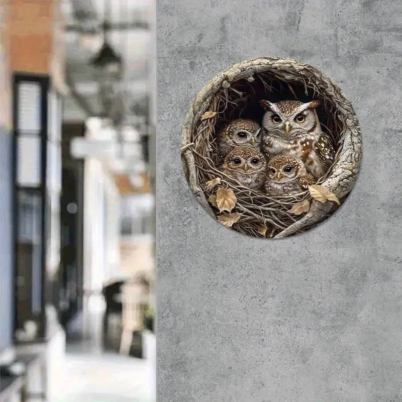 1pc 3D Owl Family Metal Sign 30cm x 20cm Pre-Drilled Aluminum Wall Art Contemporary Home Decor Perfe