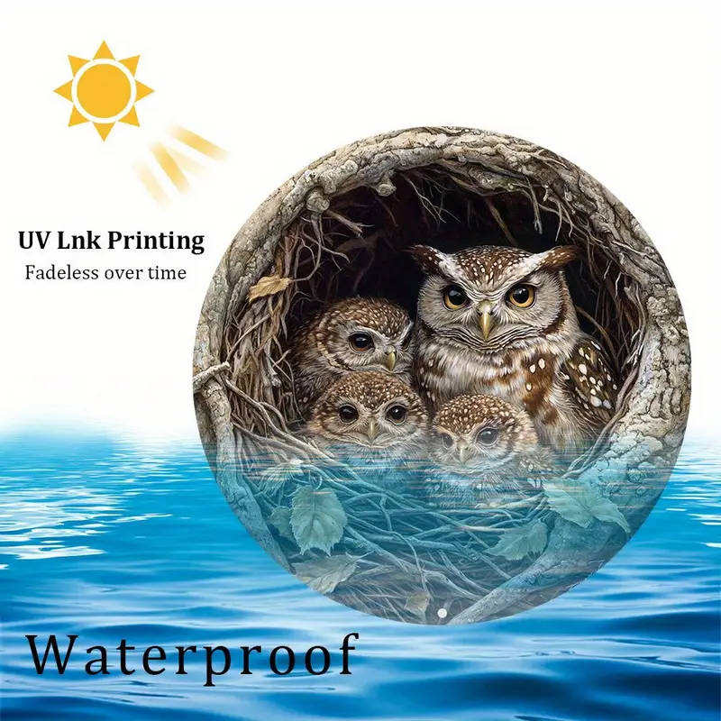 1pc 3D Owl Family Metal Sign 30cm x 20cm Pre-Drilled Aluminum Wall Art Contemporary Home Decor Perfe