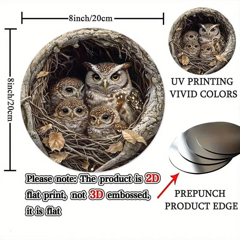 1pc 3D Owl Family Metal Sign 30cm x 20cm Pre-Drilled Aluminum Wall Art Contemporary Home Decor Perfe
