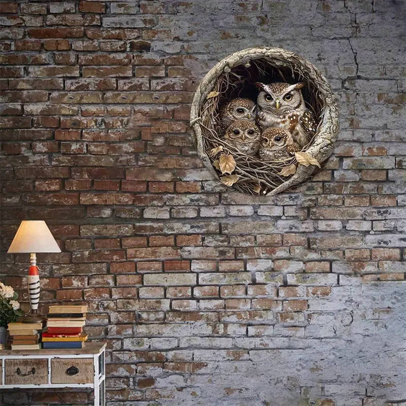 1pc 3D Owl Family Metal Sign 30cm x 20cm Pre-Drilled Aluminum Wall Art Contemporary Home Decor Perfe