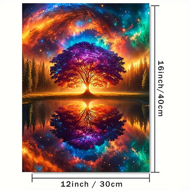 1pc Canvas Wall Art Poster Vintage Tree of Life Vibrant Space Nebula Reflection Creative Wall Decor