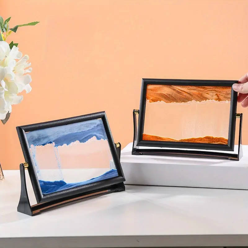 1pc Glam Style 3D Quicksand Timer Rotating Glass Sand Art Decor Unique Home Office Ornament Ideal fo