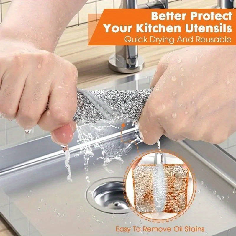 30-Pack Microfiber Steel Wire Scrubbing Pads Double-Sided Reusable Soap Saver Pads for Kitch