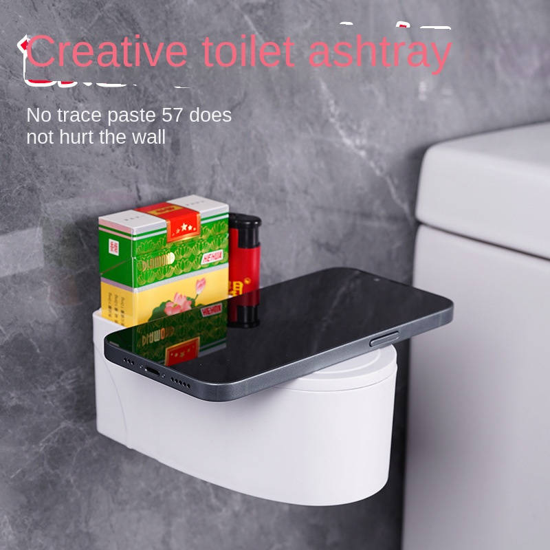 1pc Wall-Mounted Toilet Ashtray with Lid Plastic Thickened Dust Cover Easy to Clean Avoid Flyin