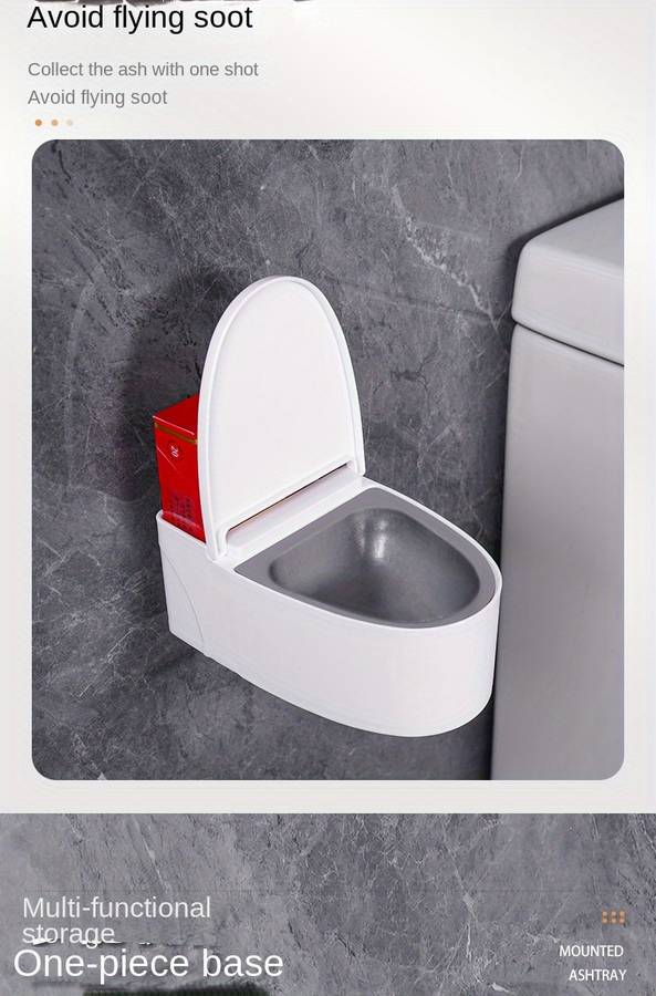 1pc Wall-Mounted Toilet Ashtray with Lid Plastic Thickened Dust Cover Easy to Clean Avoid Flyin