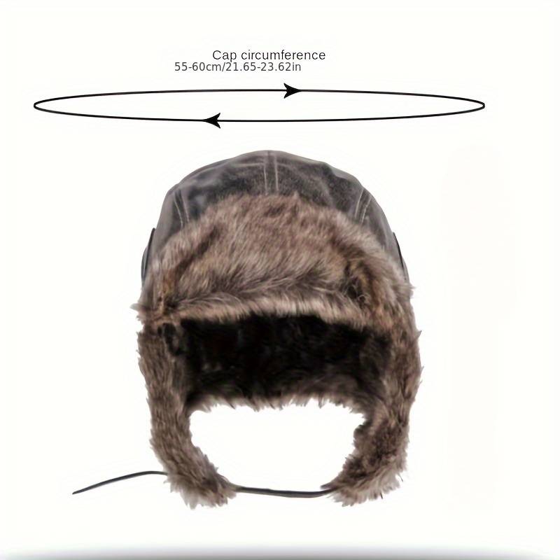 1pc Men's Thick Faux Leather Trapper Hat with Faux Fur Trim Windproof Ear-Flap Design for S