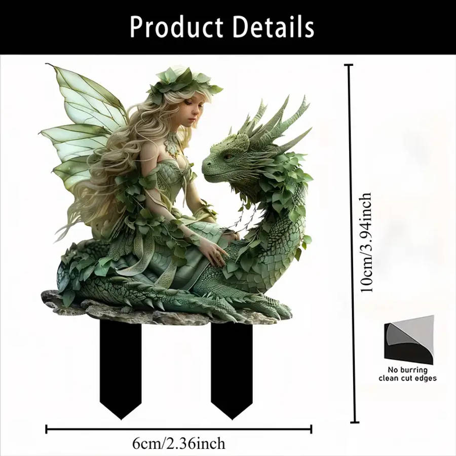 1pc 2D Flat Printing New Acrylic Material Garden Decoration Stake Featuring a Charming Green Fairy A