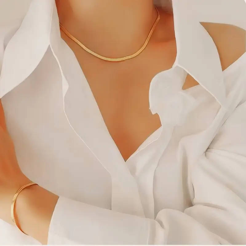 18K Golden Plated Stainless Steel Snake Chain Necklace and Bracelet Set