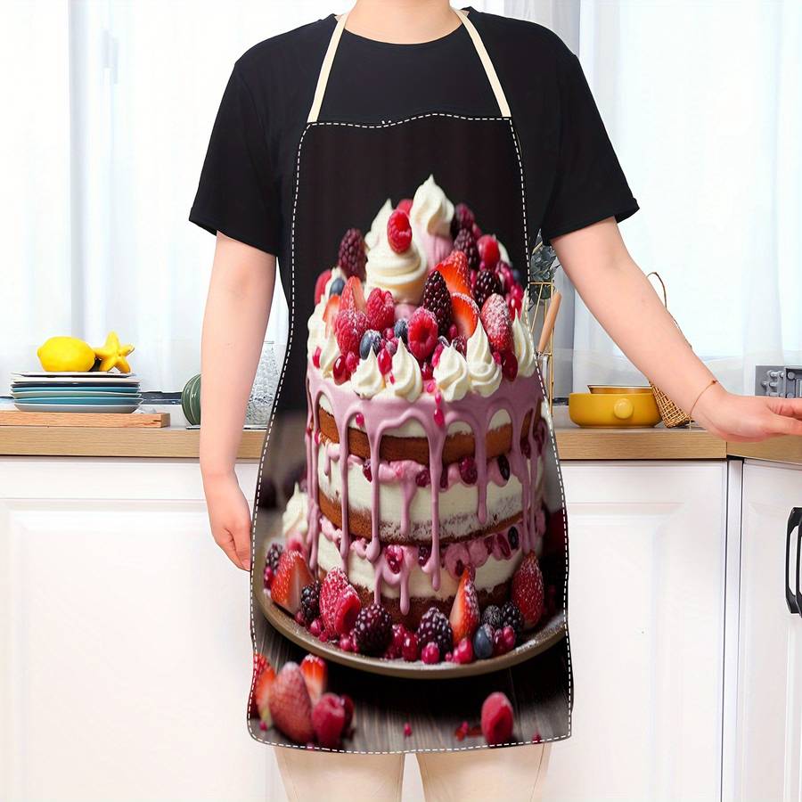 1pc Linen Apron with Cake Print 1pc Woven Linen Chef'S Apron Durable Adjustable Comfortable Fi
