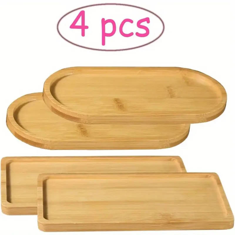 4pcs Serving Tray Bamboo Tray Storage Tray Bamboo Serving Plate Bamboo Tray Decorative Tray Bathroom