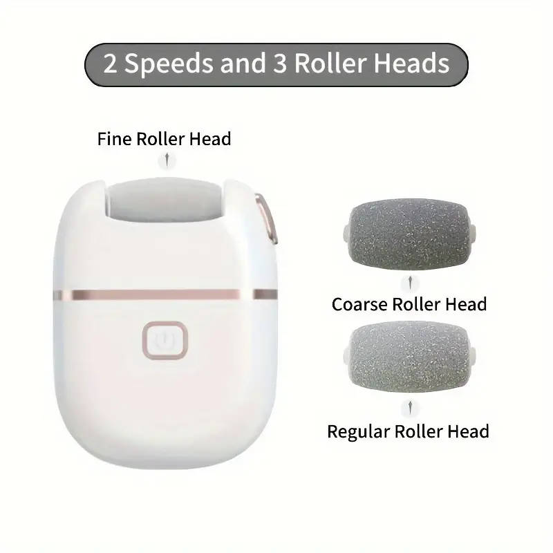1pc USB Rechargeable Electric Foot File Portable Easy-to-Use with 3 Interchangeable Heads for Smooth