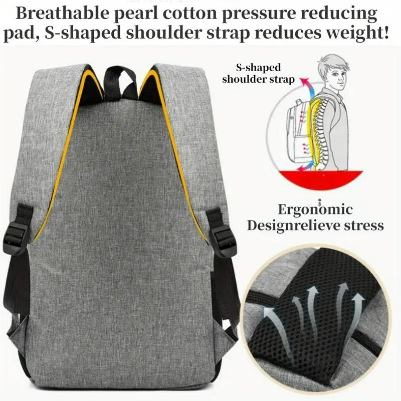 3pcs Backpack Set with Laptop Compartment Stylish Solid Color Large Capacity Waterproof Stain Resist