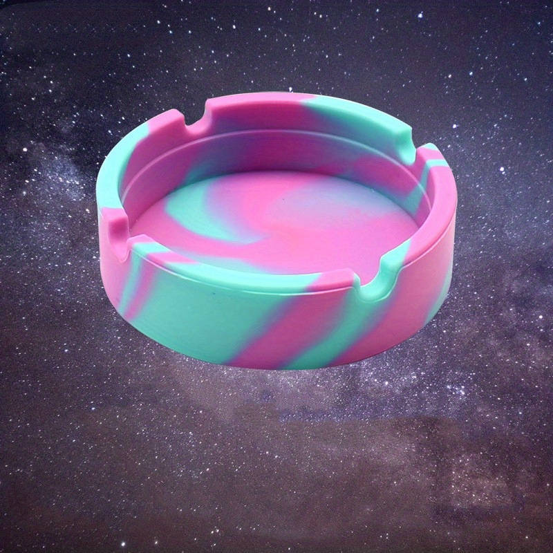 1pc Glow-in-the-Dark Tie-Dye Silicone Ashtray Durable Heat-Resistant Easy to Clean Black with