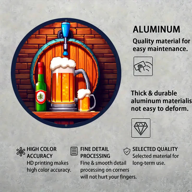 1pc Rustic Beer Barrel Metal Sign Aluminum Wall Hanging Decor with Mug and Bottle Design Waterproof