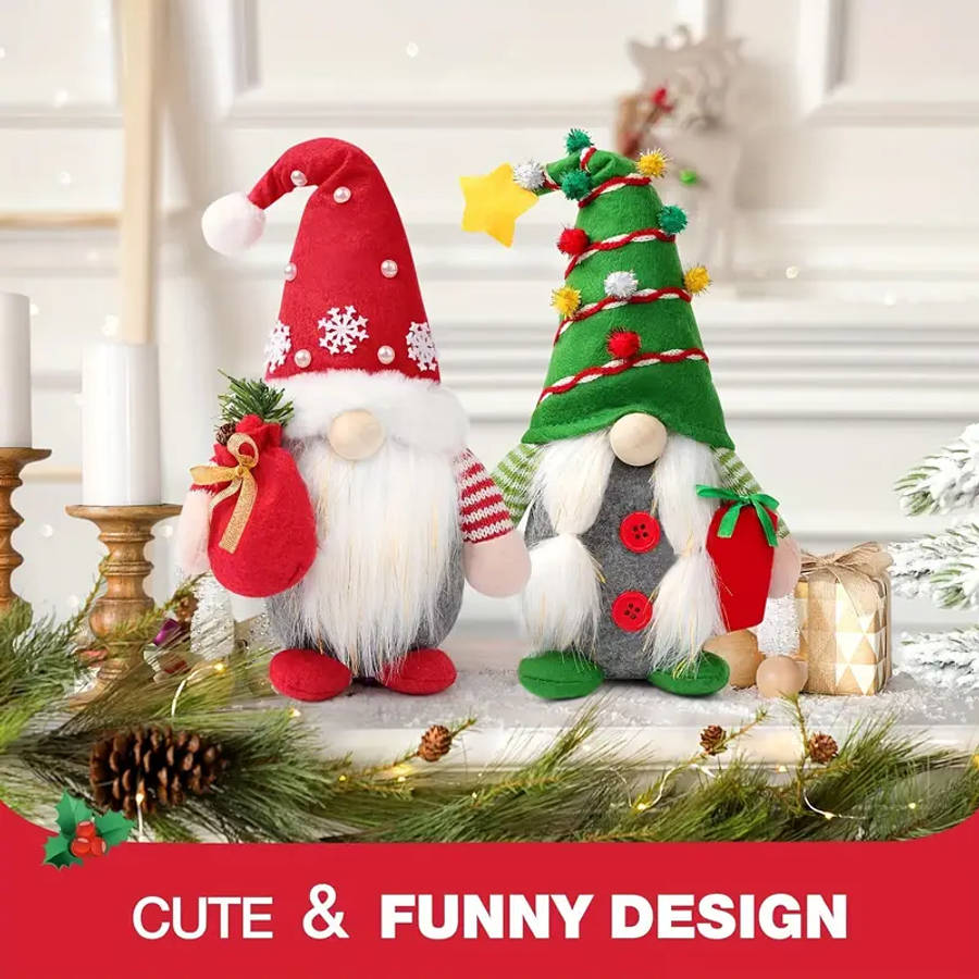 2 Festive Christmas Gnome Plush Decorations