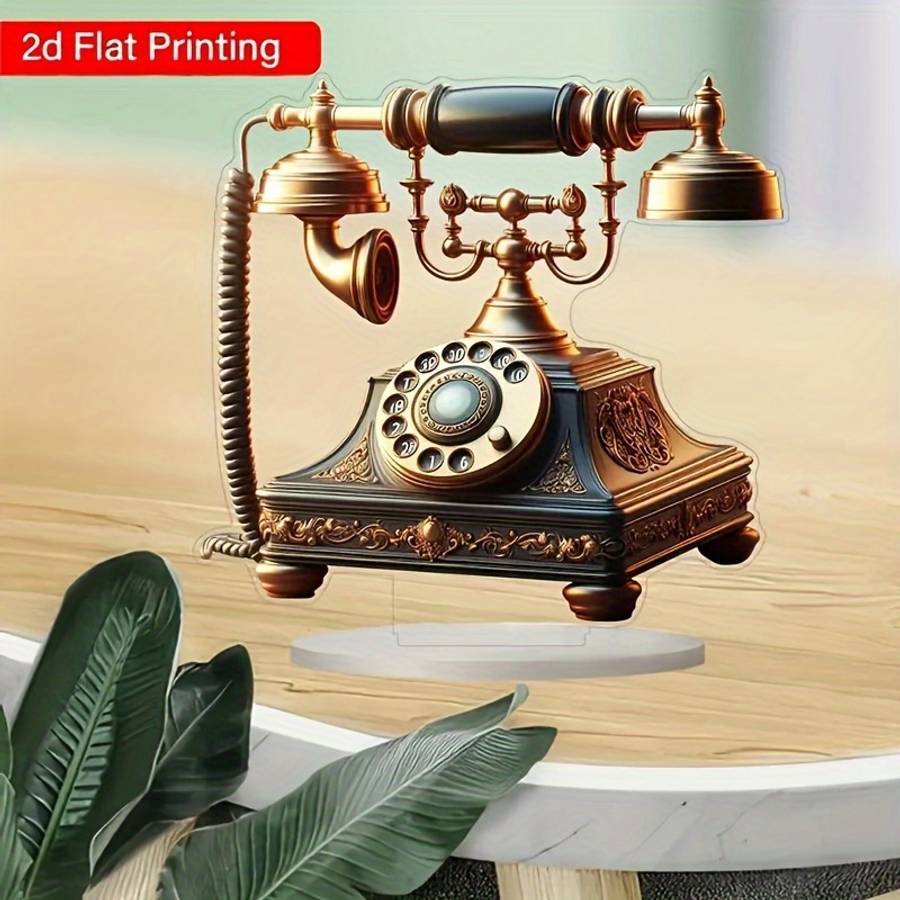 2D Flat Vintage Rotary Telephone Acrylic Desk Decor Non-3D Printed Retro Style Ornat