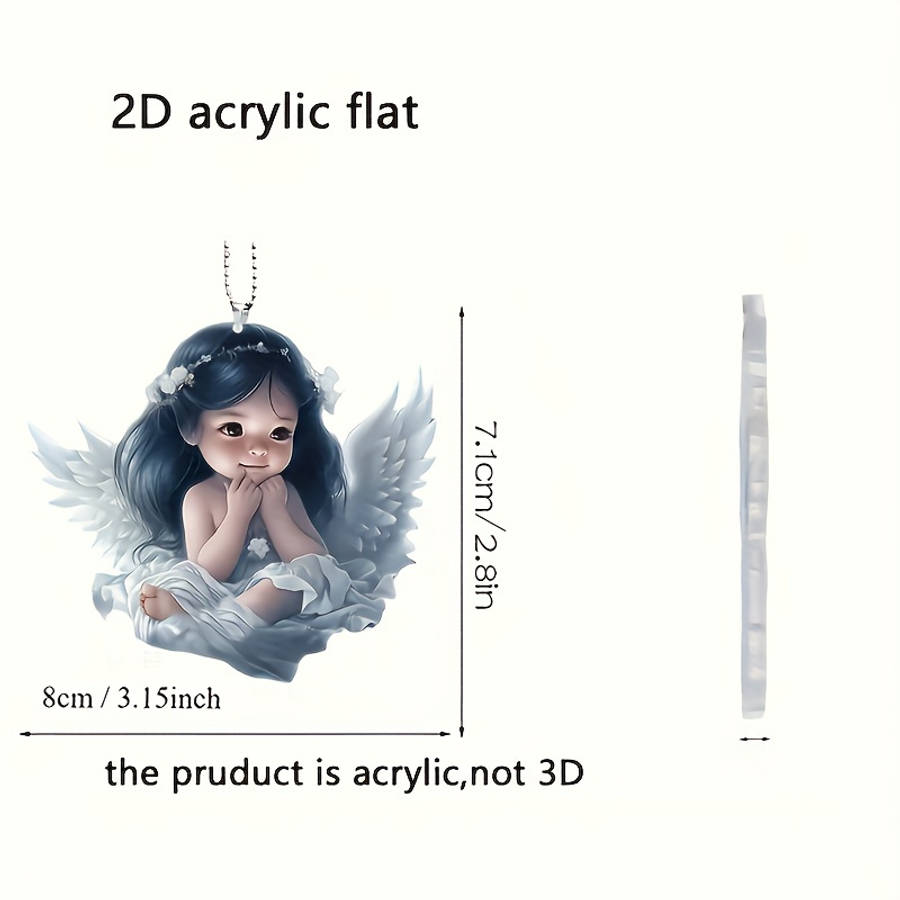 2D Flat Angel Wing Acrylic Pendant Floral Crown Serene Angel Design 0.3cm x 0