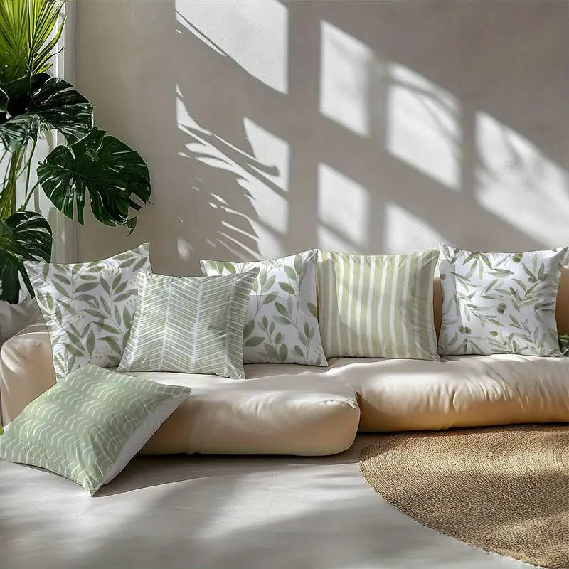 6 Pieces Botanical Print Pillow Covers - Zipper Closure & Machine Wash