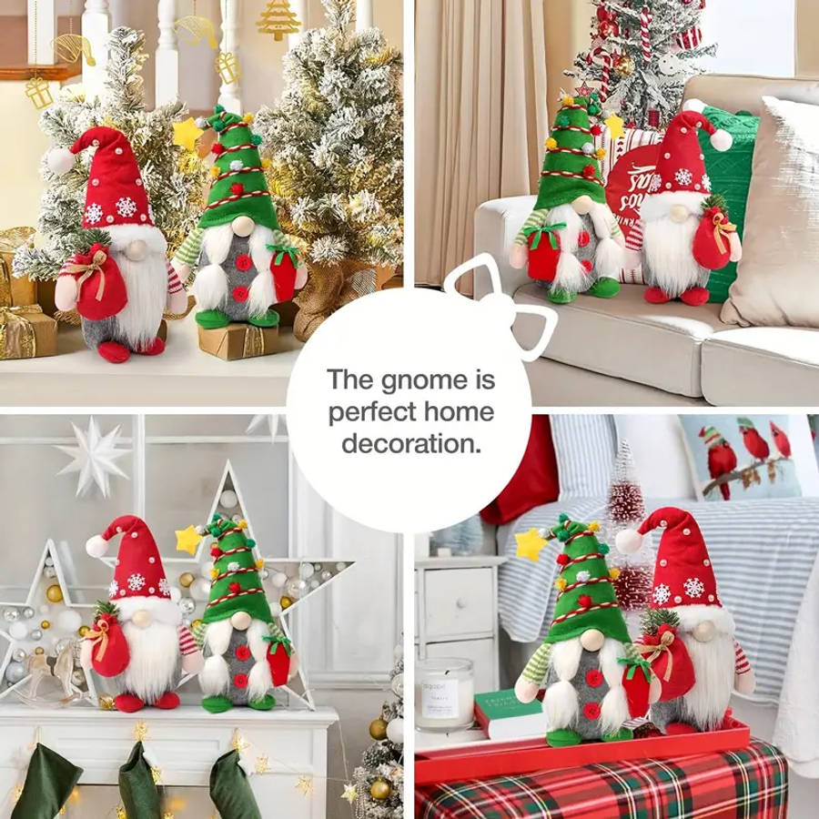 2 Festive Christmas Gnome Plush Decorations