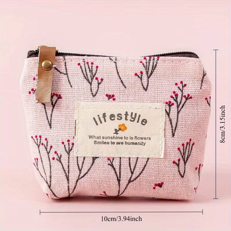 1pc Chic Floral Canvas Coin Purse Key Pouch Compact Zippered Wallet with Earphone Storage Ligh