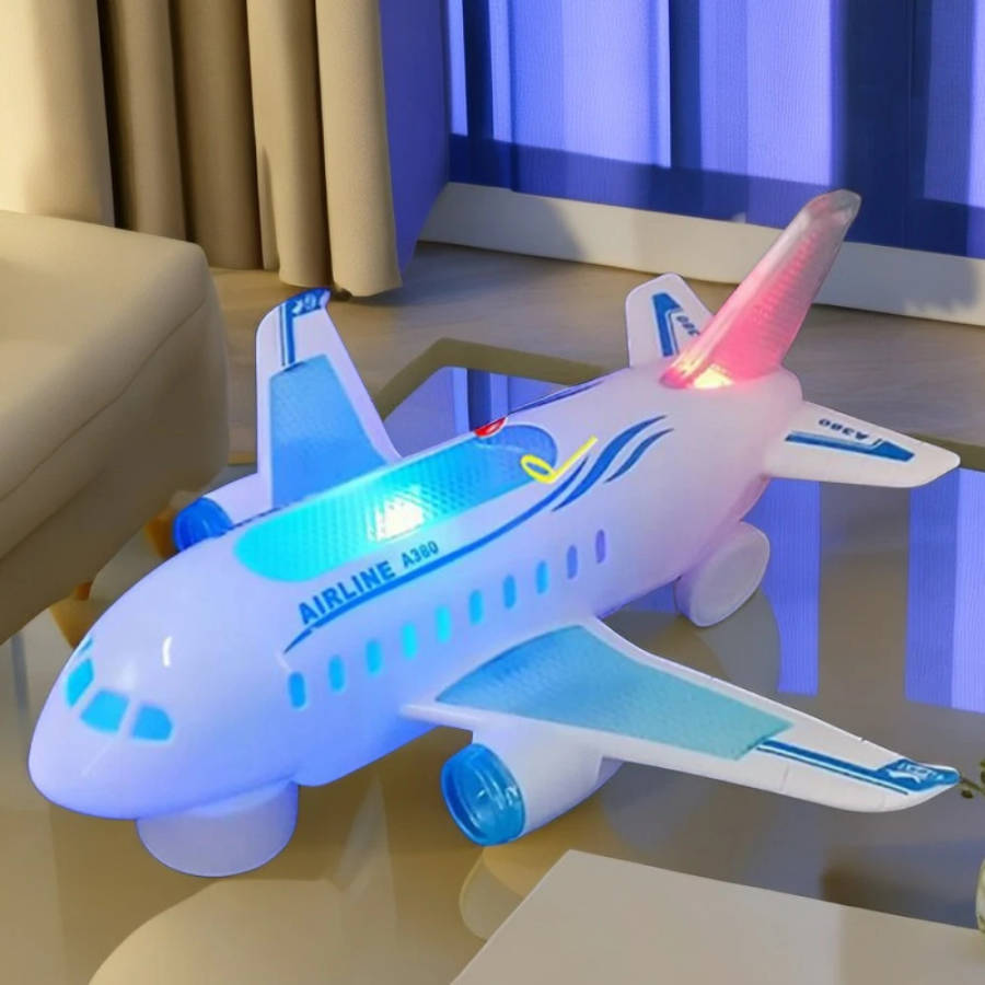 1pc Kids Glowing LED Electric Airplane Toy ABS Material Music and Sound Effects Battery Powered Hori