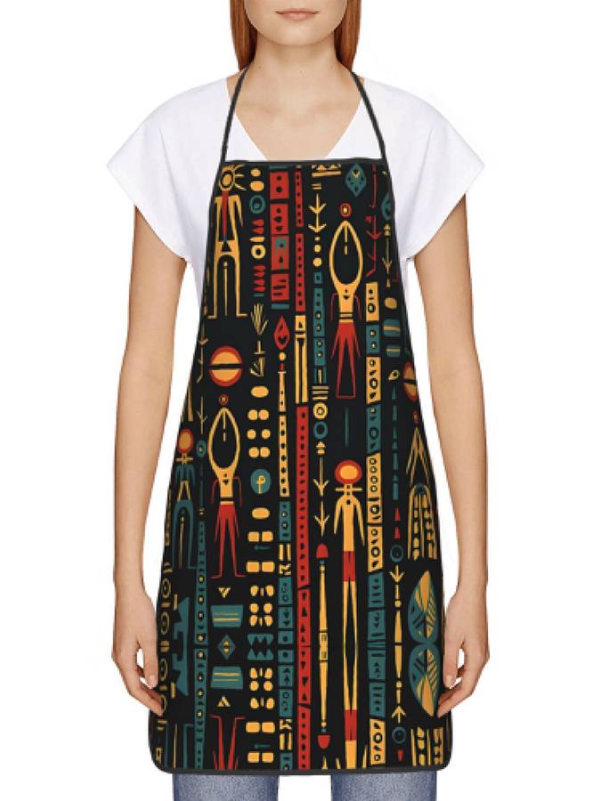 1pc Vintage African Ethnic Print Apron 100% Polyester Woven Fabric Slight Stretch Patterned Cook