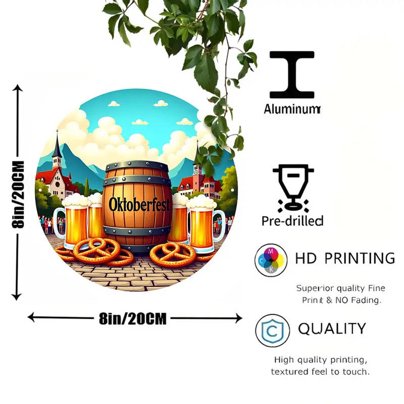 1pc 2D A Vintage Aluminum Sign Related to Oktoberfest Round Decorative Plaque Suitable for Home Offi