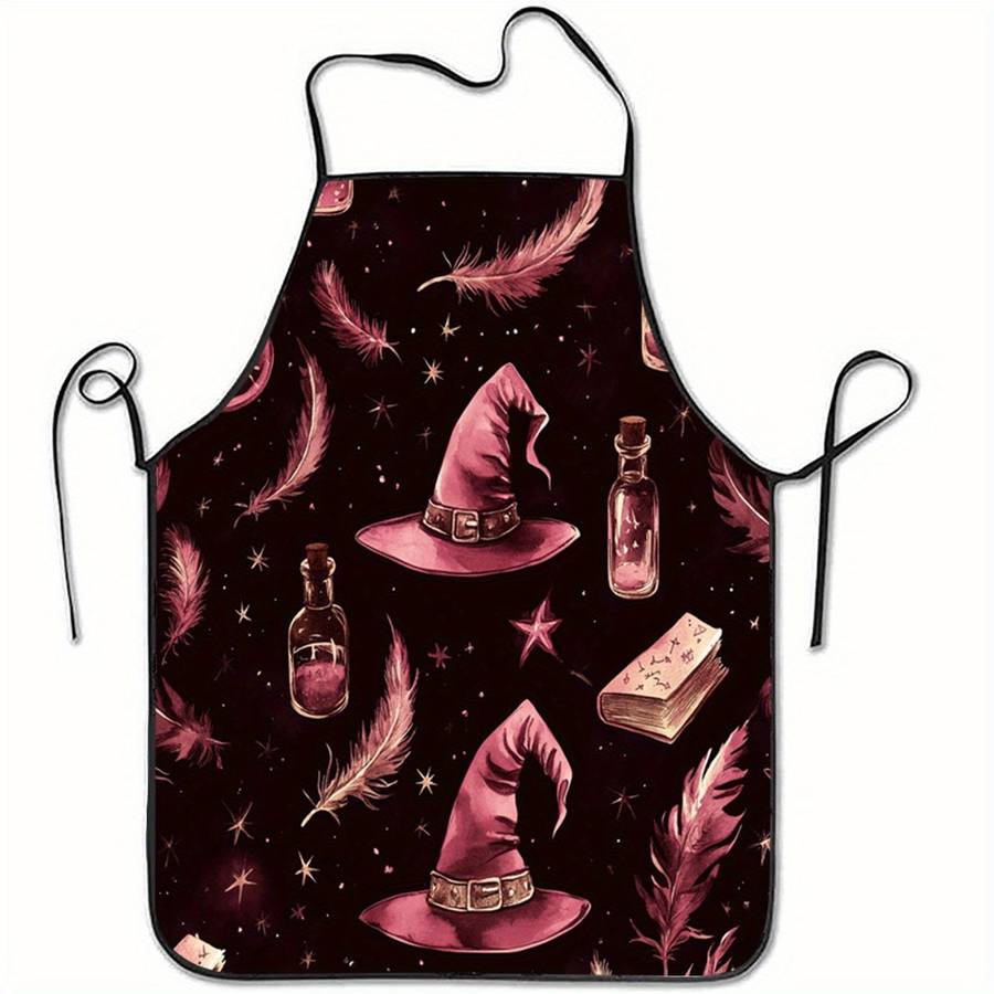 1pc Magic Hat Print Sleeveless Polyester Apron Perfect for Cooking Baking Kitchen Tasks