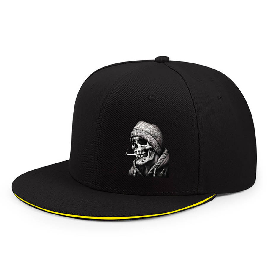 Urban Streetwear Baseball Cap Unisex Polyester Snapback Hat with Skull Graphic Sun Protecti
