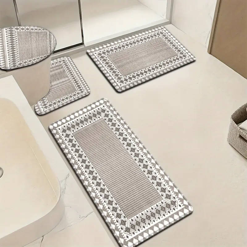 4-Piece Nordic Peach Diamond Check Bathroom Mat Set