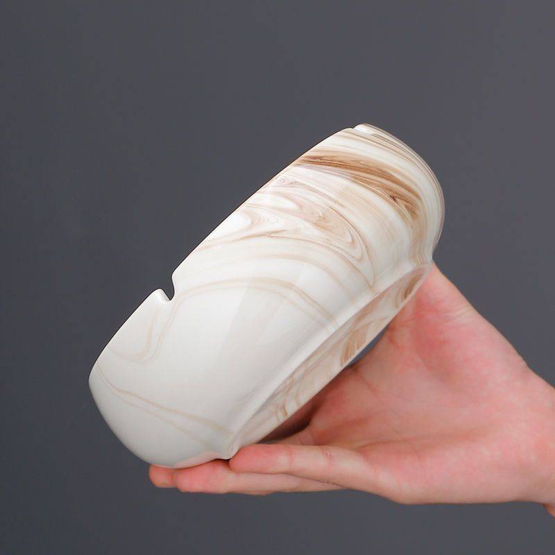 1pc Luxury Marbled Ceramic Ashtray Elegant White Brown and Beige Design with Glossy Finish Ide