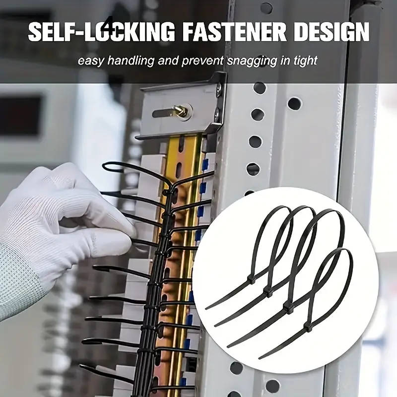 300pcs Durable Black Nylon Cable Ties - Adjustable Self-Locking Zip Ties