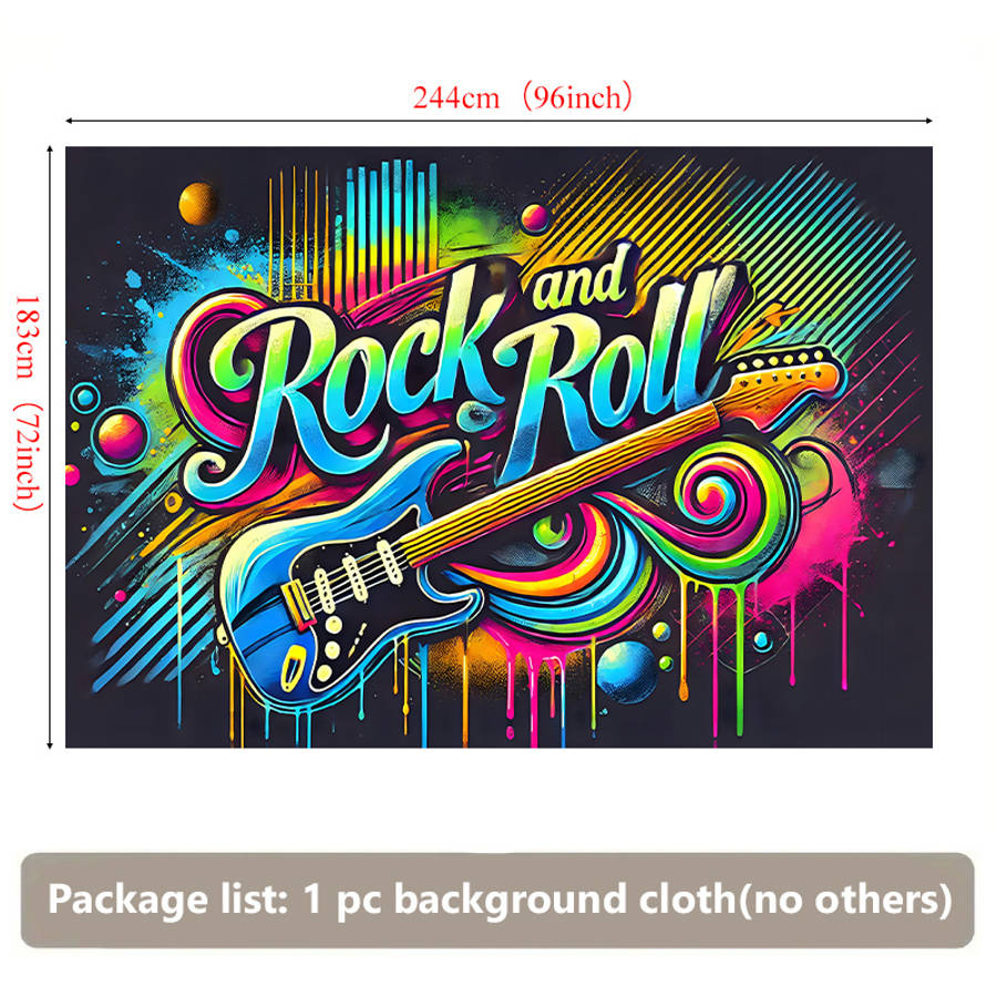 1pc Rock and Roll Vibrant Energy Polyester Backdrop Banner 243.84x182.88cm Wall Decor with Electr