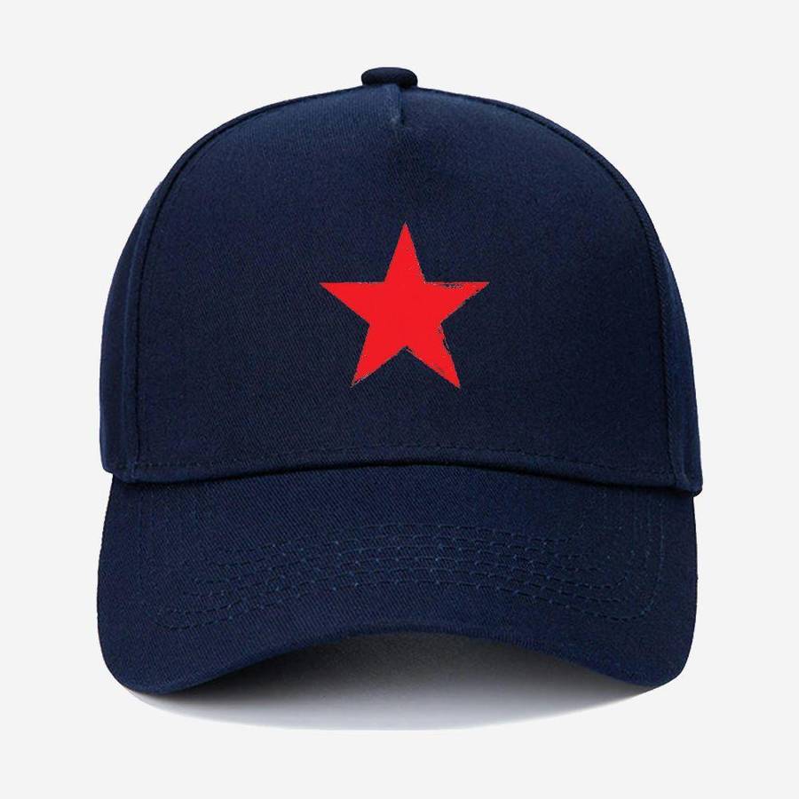 1pc 100% Cotton Adjustable Baseball Cap with Red Star Design Sun Protection Machine Washable Bla