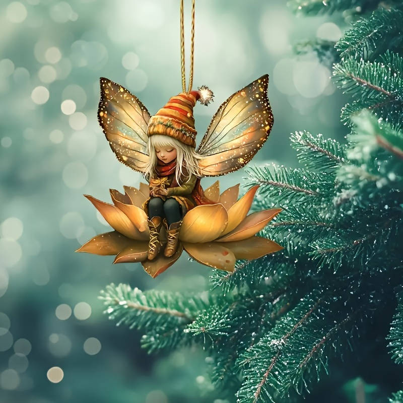1pc 2D Flat  Acrylic Spring Fairy Pendant Ornament Waterproof Pre-Drilled No Feathers No Power