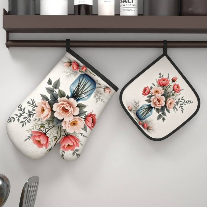 2pcs 26.92x17.02 cm Heat Resistant Oven Mitts And Potholders