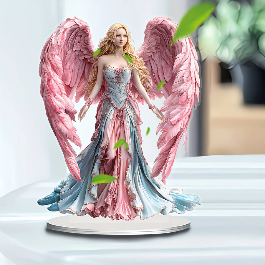 1pc 2D Flat   Bohemian Angel Figurine with Pink Wings Acrylic Desktop Decor Elegant Paste