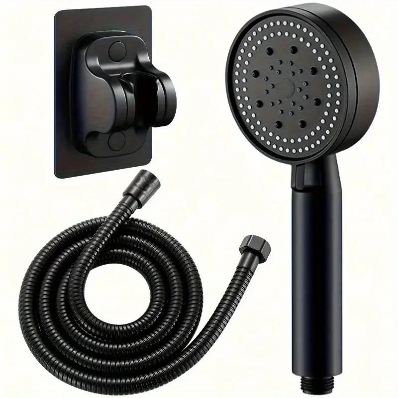 1set High-Pressure Handheld Shower Head with Bracket and Hose 5 Adjustable Water Flow Modes Wall Mou