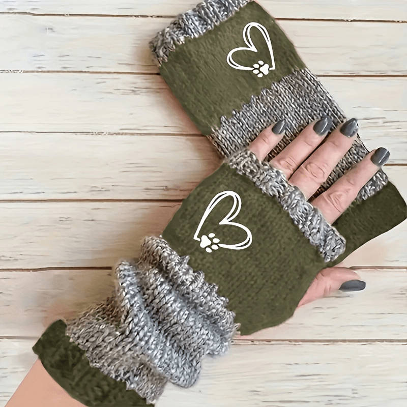 1 Pair Dark Green Warm Gloves