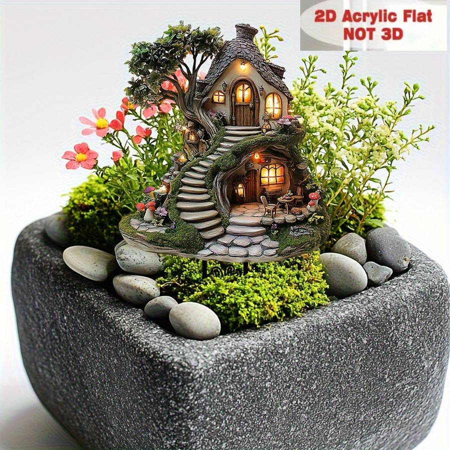 1pc 2D Flat A Stunning Acrylic Fairy Tree House Garden Stake in a  Design a Versatile