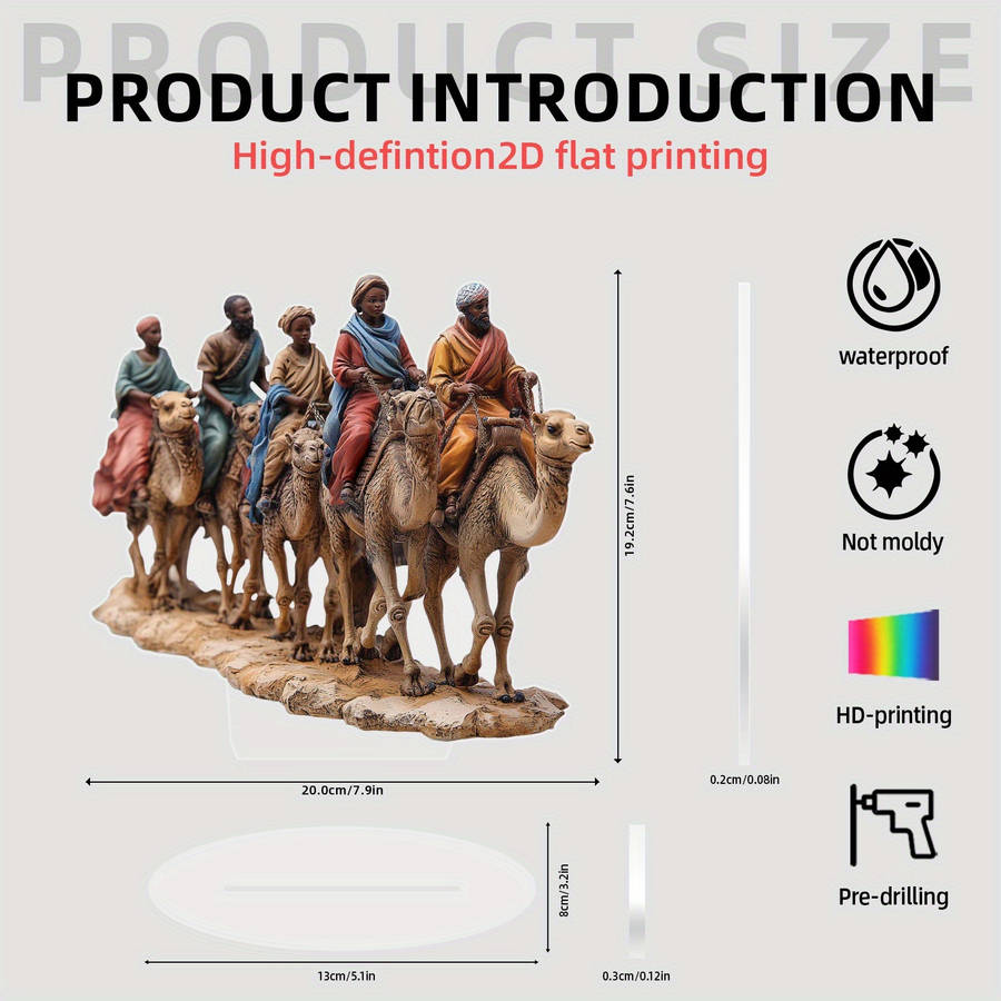 1pc 2D Flat   Acrylic Camel Caravan Desktop Decoration Waterproof and Scratch-Resistant Vibra