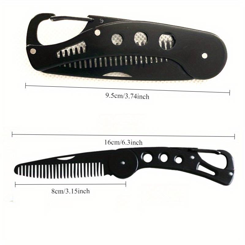 1pc Stainless Steel Folding Beard Comb and Knife Set Durable Pocket-Sized Men'S Groomi