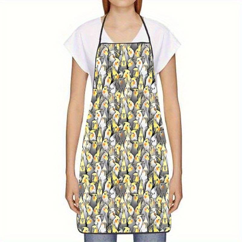 1pc Cockatiel Bird Print Sleeveless Polyester Apron Yellow Gray Parrot Design Lightweight