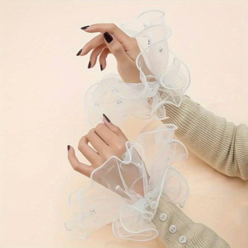 1 Pair Black Beaded Lace Cuff Gloves
