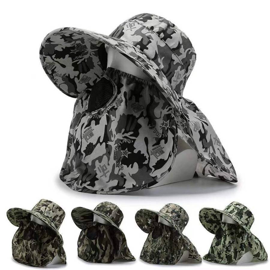 Men'S Camouflage Sun Protection Hat with Face Cover Ideal