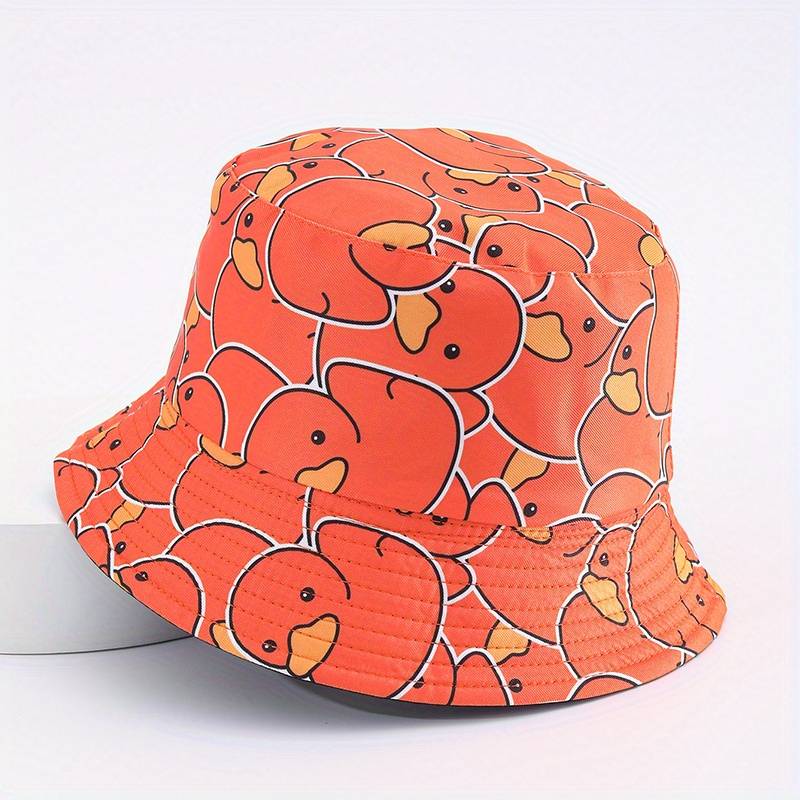 1pc Cartoon Yellow Duck Pattern Foldable Bucket Hat For Men And Women Lightweight Travel Sun Hat W