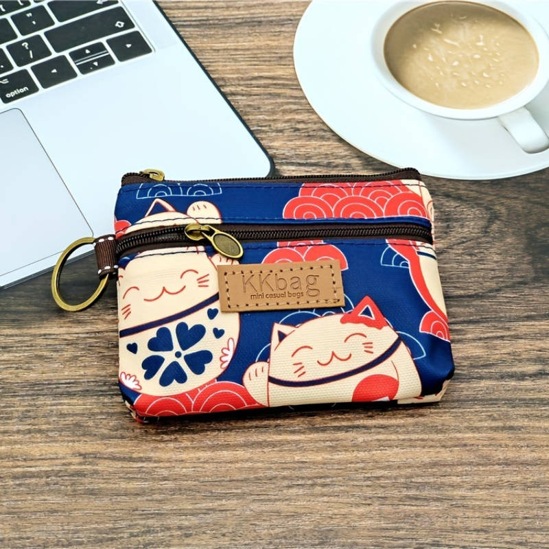 1pc KKBAG Mini Cute Cartoon Coin Purse in Beige with Colorful Animal Design Portable Credit C