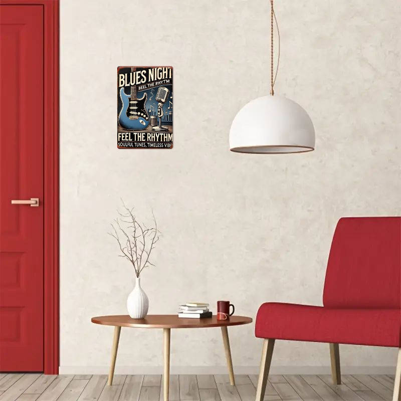 1pc Vintage Blues Night Feel the Rhythm Soulful Tunes Timeless Vibe Metal Wall Sign with Elec