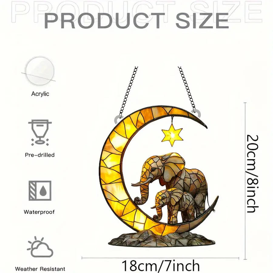 Elephant Family Moon Light Catcher 17.78Cmx20.32cm Acrylic Window Ornaments