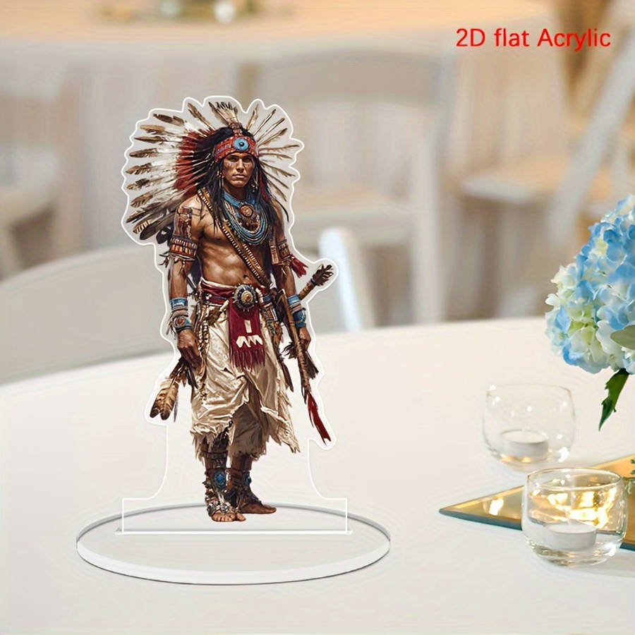 1pc 2D Flat   Acrylic Native American Warrior Desktop Decor with Stand Traditional Headdress